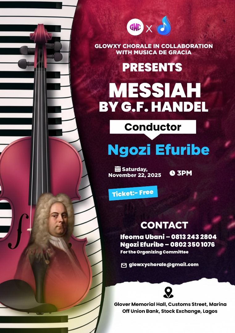 Programme flyer for Handel's Messiah conducted by Ngozi